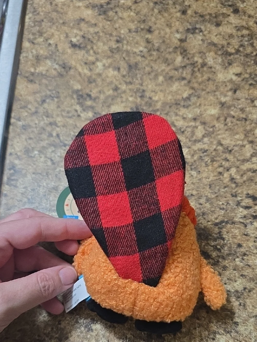BARK Another Dam Hipster Dog Toy Orange with Plaid‎ Accent NWT Size Small